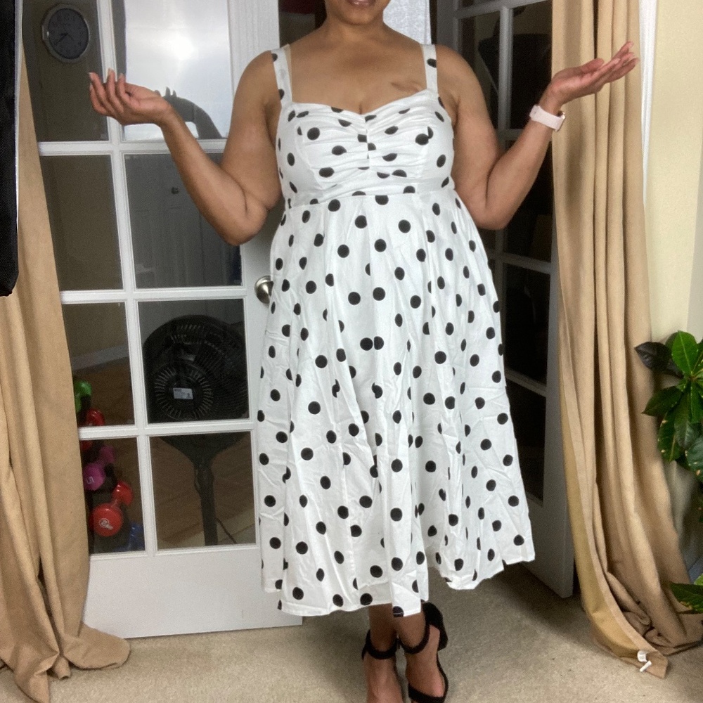 TORRID NWT Midi Poplin Fit&Flare Dress White w/ Black Polka Dots, Size 0…